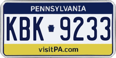 PA license plate KBK9233