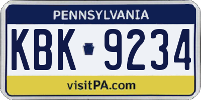 PA license plate KBK9234