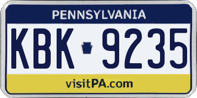 PA license plate KBK9235