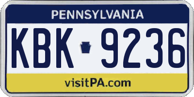 PA license plate KBK9236