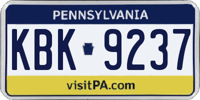 PA license plate KBK9237