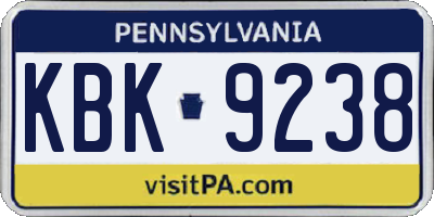 PA license plate KBK9238