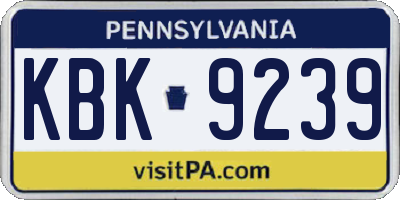 PA license plate KBK9239
