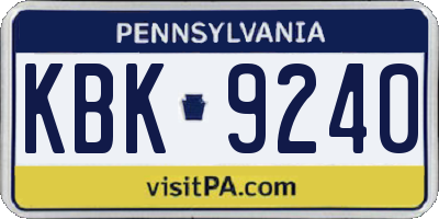 PA license plate KBK9240