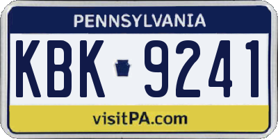 PA license plate KBK9241