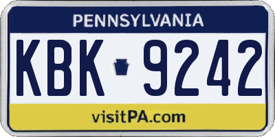 PA license plate KBK9242