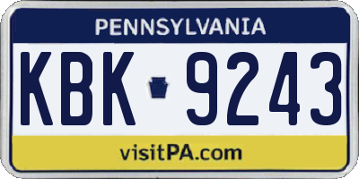 PA license plate KBK9243
