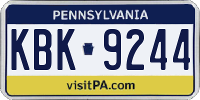 PA license plate KBK9244