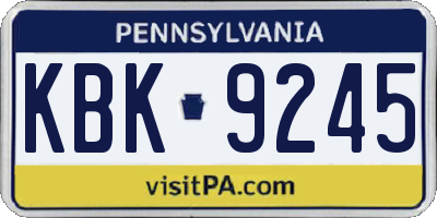 PA license plate KBK9245