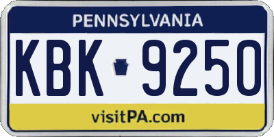 PA license plate KBK9250