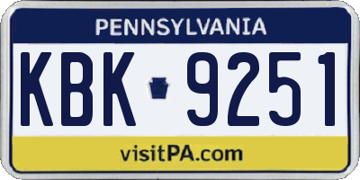 PA license plate KBK9251