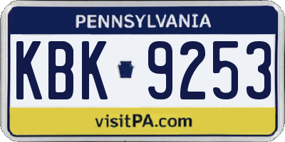 PA license plate KBK9253