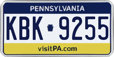 PA license plate KBK9255