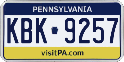 PA license plate KBK9257