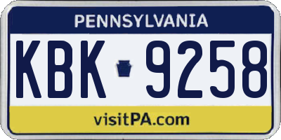 PA license plate KBK9258
