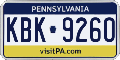 PA license plate KBK9260
