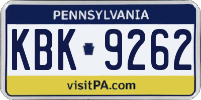 PA license plate KBK9262