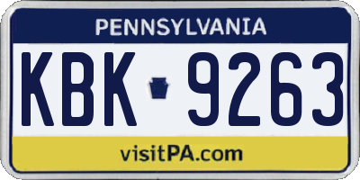 PA license plate KBK9263