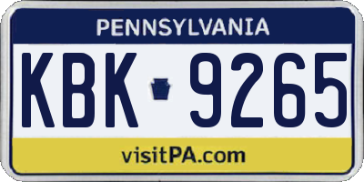 PA license plate KBK9265