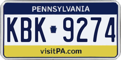 PA license plate KBK9274