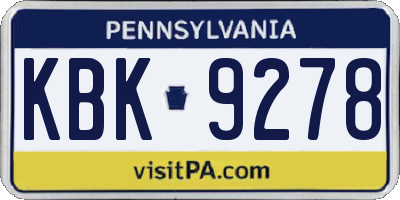 PA license plate KBK9278