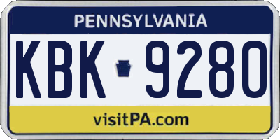 PA license plate KBK9280