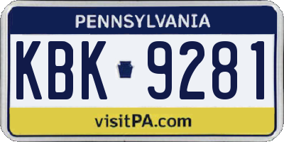 PA license plate KBK9281