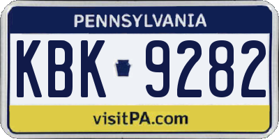 PA license plate KBK9282