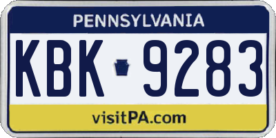 PA license plate KBK9283