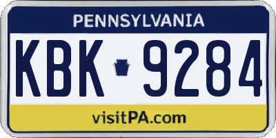 PA license plate KBK9284