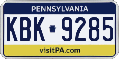 PA license plate KBK9285