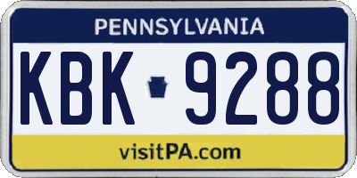 PA license plate KBK9288