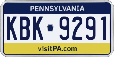 PA license plate KBK9291