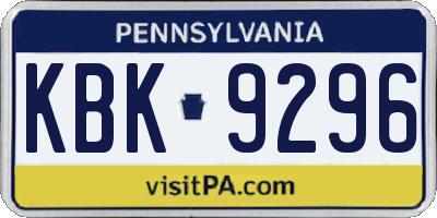 PA license plate KBK9296