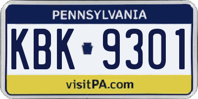 PA license plate KBK9301