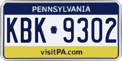PA license plate KBK9302