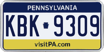 PA license plate KBK9309