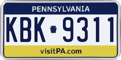 PA license plate KBK9311
