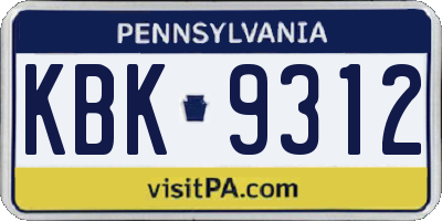 PA license plate KBK9312