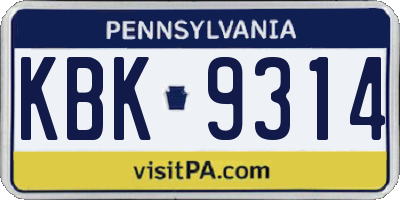 PA license plate KBK9314