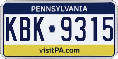 PA license plate KBK9315