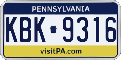 PA license plate KBK9316