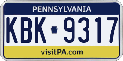 PA license plate KBK9317