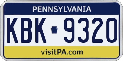 PA license plate KBK9320