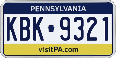 PA license plate KBK9321