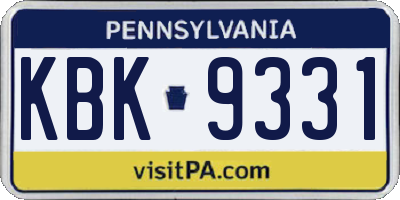 PA license plate KBK9331