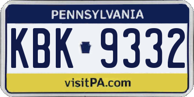 PA license plate KBK9332