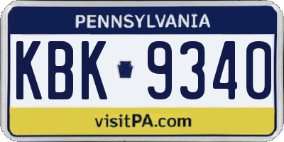PA license plate KBK9340