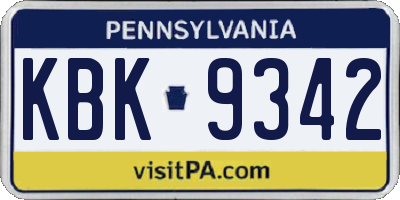PA license plate KBK9342