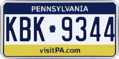 PA license plate KBK9344